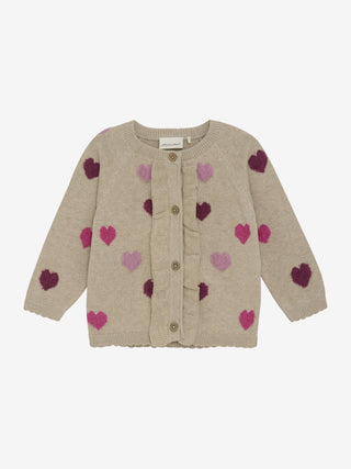 Strickjacke Beige Melange mit Herzen von Minymo