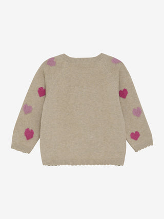 Strickjacke Beige Melange mit Herzen von Minymo