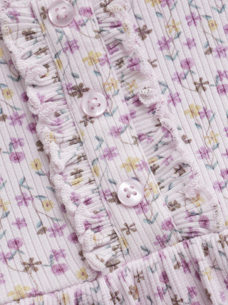 Baby Rib Kleid Soft Rosa mit Blumenmuster von Minymo