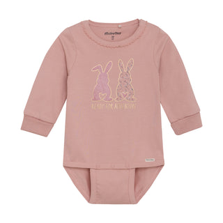 Langarm Baumwoll Body Misty Rose mit Hasenmotiv von Minymo