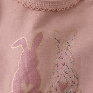 Langarm Baumwoll Body Misty Rose mit Hasenmotiv von Minymo