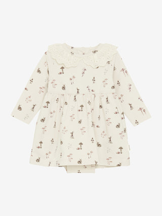 Baby Baumwoll Kleid Beige mit Hasenprint von Minymo