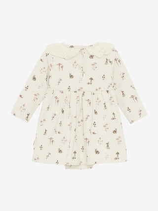 Baby Baumwoll Kleid Beige mit Hasenprint von Minymo
