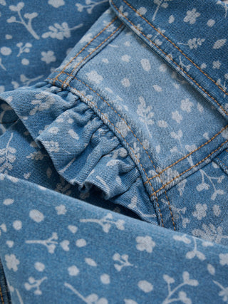 Jeansjacke Blau mit Blumenmuster und Rüschen von Minymo