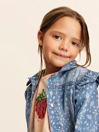 Jeansjacke Blau mit Blumenmuster und Rüschen von Minymo