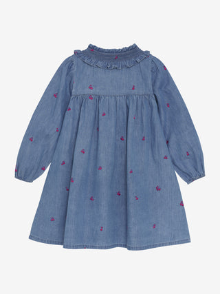 Langarm Denim-Kleid Blau mit Kirschenstickerei von Minymo