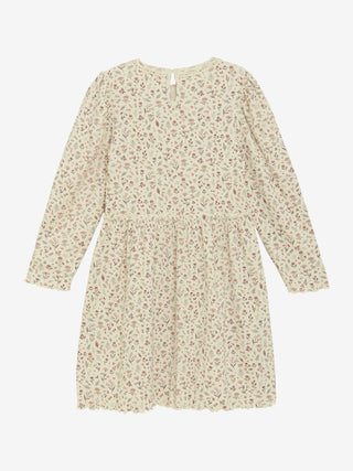 Langarm Ripp-Kleid Beige mit Blumenmuster von Minymo