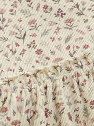 Langarm Ripp-Kleid Beige mit Blumenmuster von Minymo