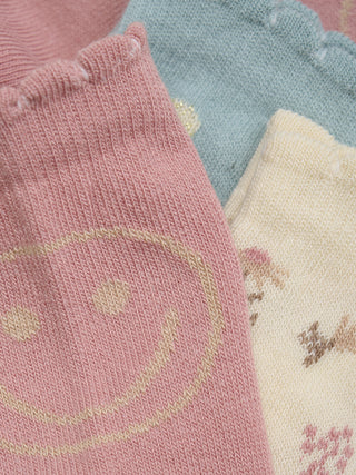 Baumwolle Socken 3er Pack Rosa-Blau und Beige mit Blumenmuster von Minymo