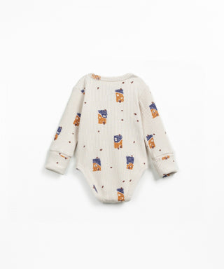 Langarm Babybody Beige mit abstraktem Hausprint von Play Up