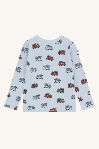 Merinowolle-Bambus Langarm-Shirt Abba Firetruck Hellblau von Hust & Claire
