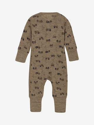 Merinowolle Pyjama Braun mit Traktorprint von CeLaVi
