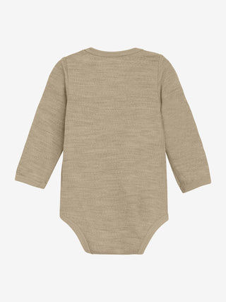 Merinowolle-Bambus Langarm Body Savannah Tan mit Tierprint von CeLaVi