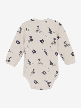 Merinowolle-Bambus Langarm Body Beige mit Fuchsprint von CeLaVi
