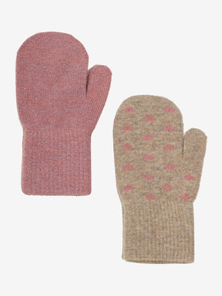 Wolle Daumenhandschuhe 2er Set Beige-Rosa mit Glitzer von CeLaVi