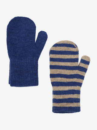 Wolle Daumenhandschuhe 2er Set Blau-Beige von CeLaVi