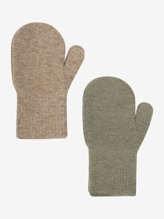 Wolle Daumenhandschuhe 2er Set Beige-Khaki von CeLaVi