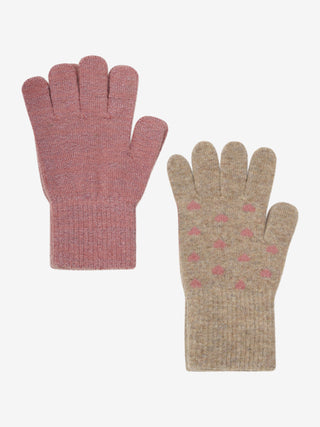 Wolle Handschuhe 2er Set Beige-Rosa mit Glitzer von CeLaVi