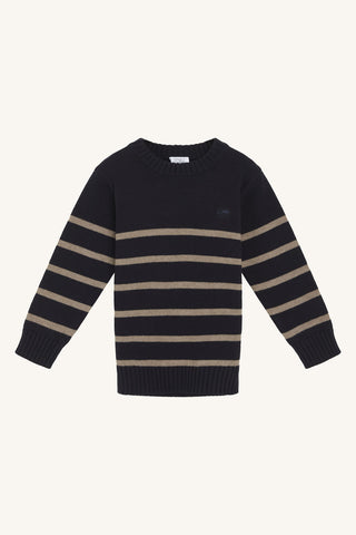 Strickpullover Pelle Dunkelblau mit Grauen Streifen von Hust & Claire