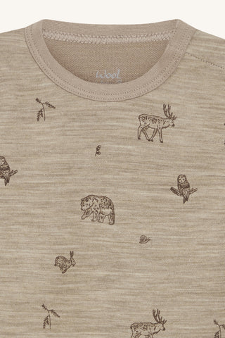 Merinowolle-Bambus Body Baloo Braun mit Waldtierprint von Hust & Claire
