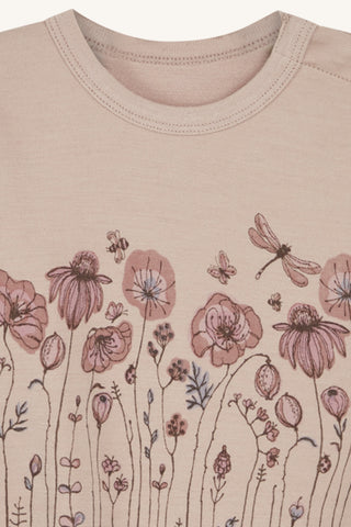 Merinowolle-Bambus Body Baloo Altrosa mit Blumenprint von Hust & Claire