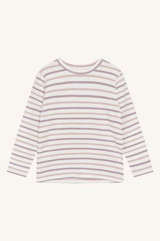 Bambus Langarm Shirt Austin Weiss mit Lila und Altrosa Streifen von Hust and Claire no