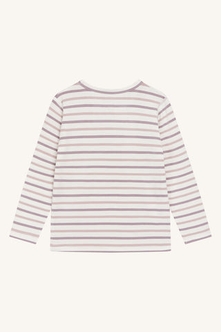 Bambus Langarm Shirt Austin Weiss mit Lila und Altrosa Streifen von Hust and Claire no
