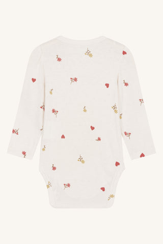 Bambus Langarm Body Buller Beige mit Blumen und Herzprint von Hust and Claire