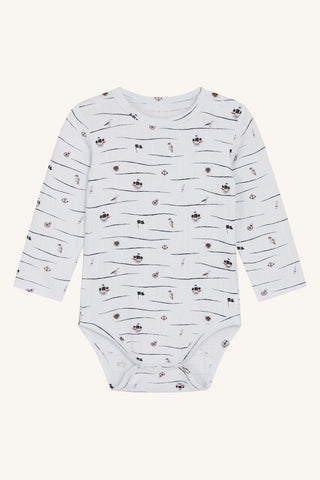 Bambus Langarm Body Buller Hellblau mit Piratenprint von Hust and Claire