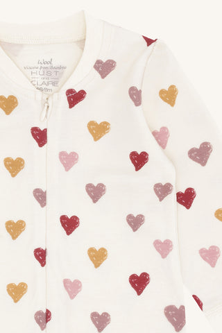 Merinowolle-Bambus Pyjama Manu Hearts Puff Off White von Hust & Claire