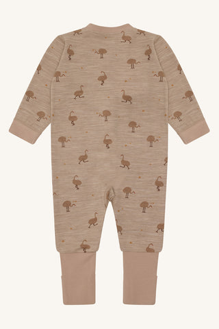 Merinowolle-Bambus Pyjama Manu Zip Ostrich Biscuit Braun von Hust & Claire