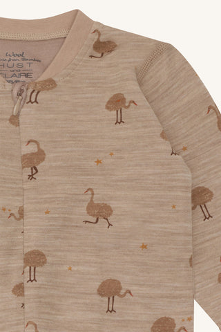 Merinowolle-Bambus Pyjama Manu Zip Ostrich Biscuit Braun von Hust & Claire