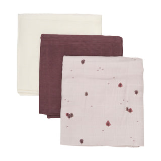 Musselintücher 3er Set Beige, Violett Uni und Lila mit Baumprint von Fixoni