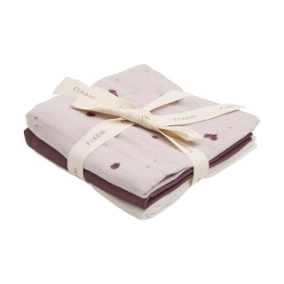 Musselintücher 3er Set Beige, Violett Uni und Lila mit Baumprint von Fixoni