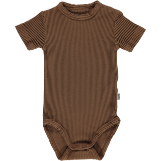 Kurzarmbody Gerippt Kaffeebraun von Poudre Organic