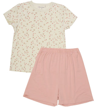 Bambus Kurzarm Pyjama Set Beige mit Blumenprint von Minymo