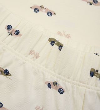 Bambus Langarm Pyjama Set Beige mit Autoprint von Minymo