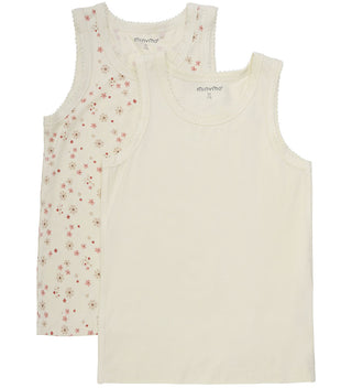 Bambus Unterhemd 2er Set Uni Beige und Beige mit Blumenprint von Minymo