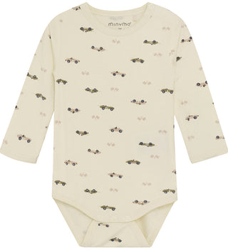 Bambus Langarm Body Beige mit Autoprint von Minymo