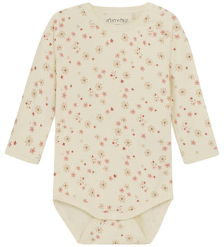 Bambus Langarm Body Beige mit Blumenprint von Minymo