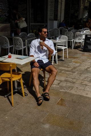 Badeshorts für Männer Wellington Blau mit Dreieckmuster von Bondijoe