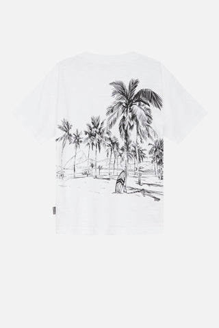 T-Shirt Andi Weiss mit Palmenprint auf dem Rücken von Hust & Claire
