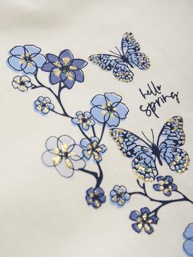 T-Shirt Weiss mit blauem Blumenprint von Creamie