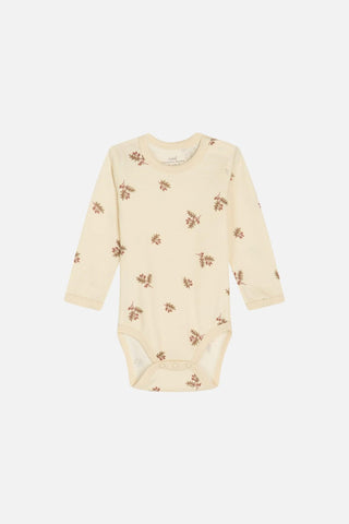 Wolle-Bambus Body Baloo Beige mit Eichel Print von Hust & Claire