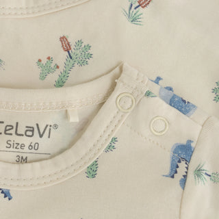 Bambus Kurzarm Body Beige mit blauem Krokodilprint von CeLaVi