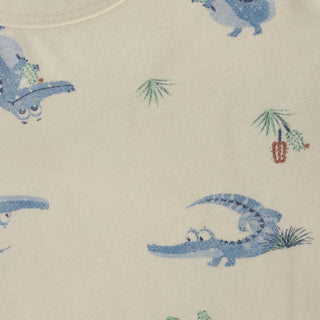 Bambus Langarm Body Beige mit blauem Krokodilprint von CeLaVi