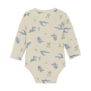 Bambus Langarm Body Beige mit blauem Krokodilprint von CeLaVi