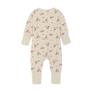 Bambus Langarm Strampler Beige mit pinkem Vogelprint von CeLaVi