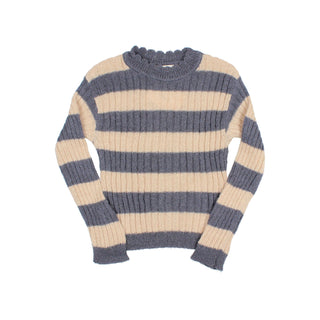 Strickpullover mit Rollkragen Blau Beige gestreift von Búho