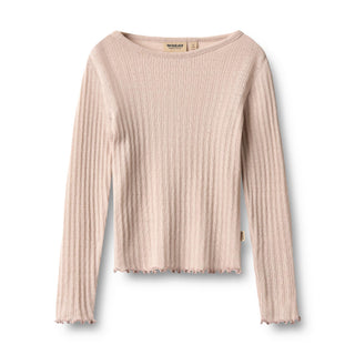 Wolle-Seide Langarmshirt Alli Pale Lillac mit Lochmuster von Wheat